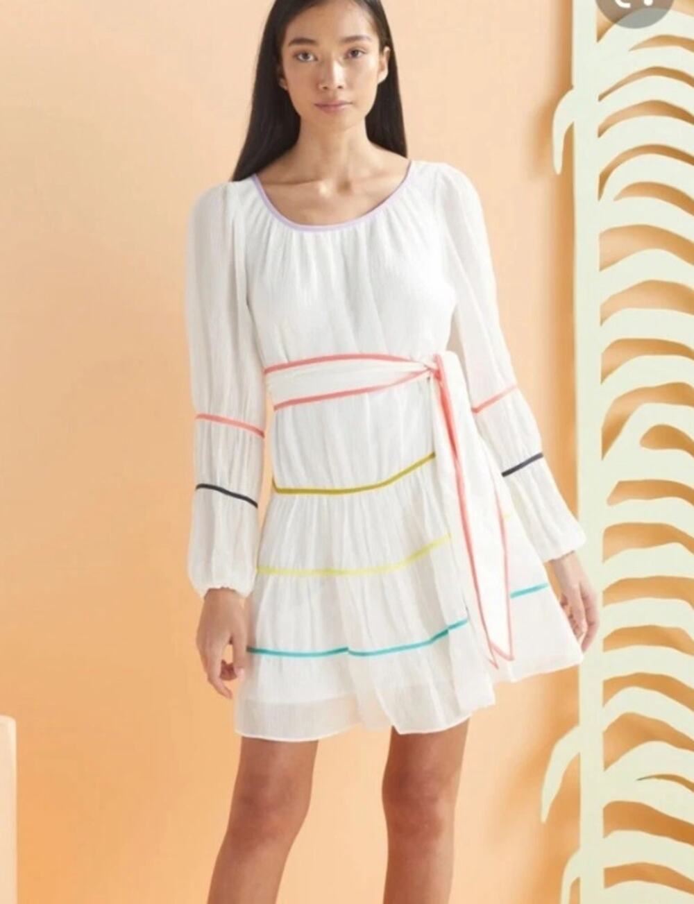 Marie Oliver White Mini Dress with Multi-Color Trim
